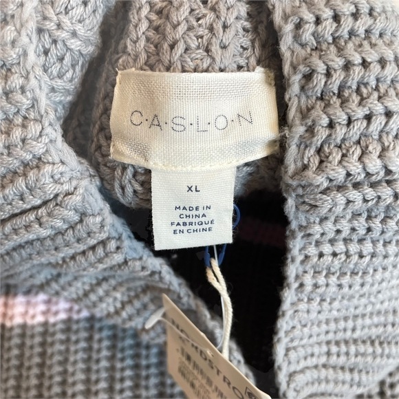 Caslon Shaker Knit Mock Neck Sweater Grey and Pink Stripes XL NWT - Picture 4 of 7